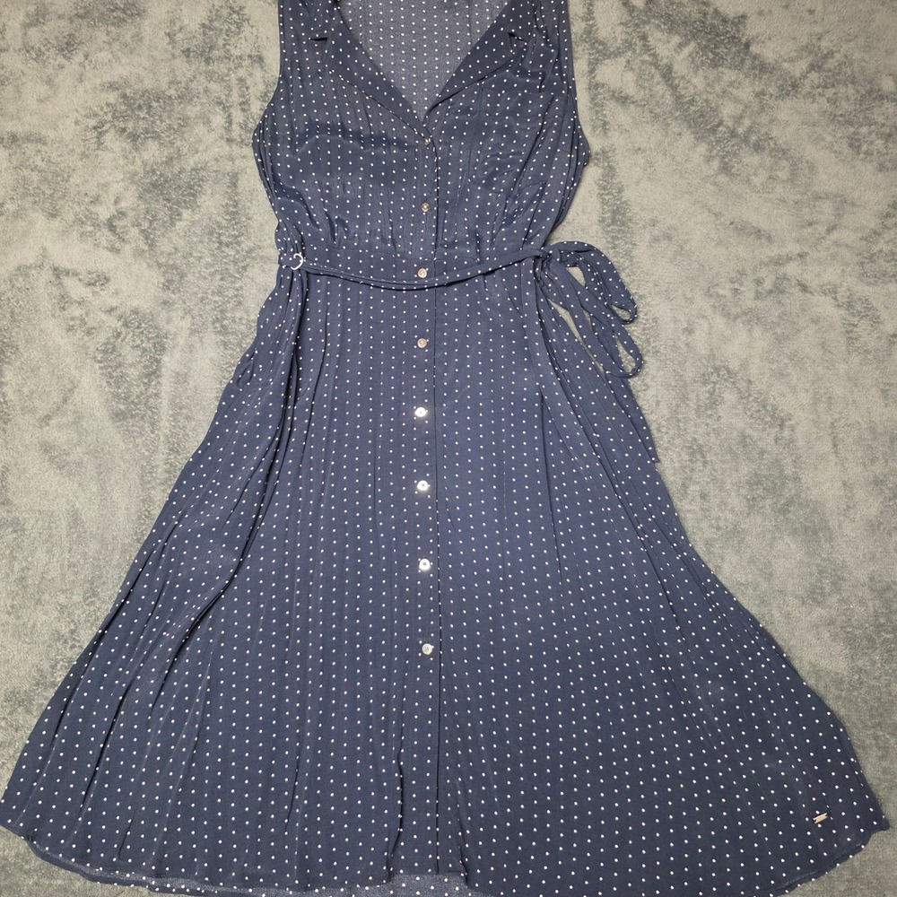 Button Front Dress womens Large Navy Polka Dot midi nautical vintage-inspired